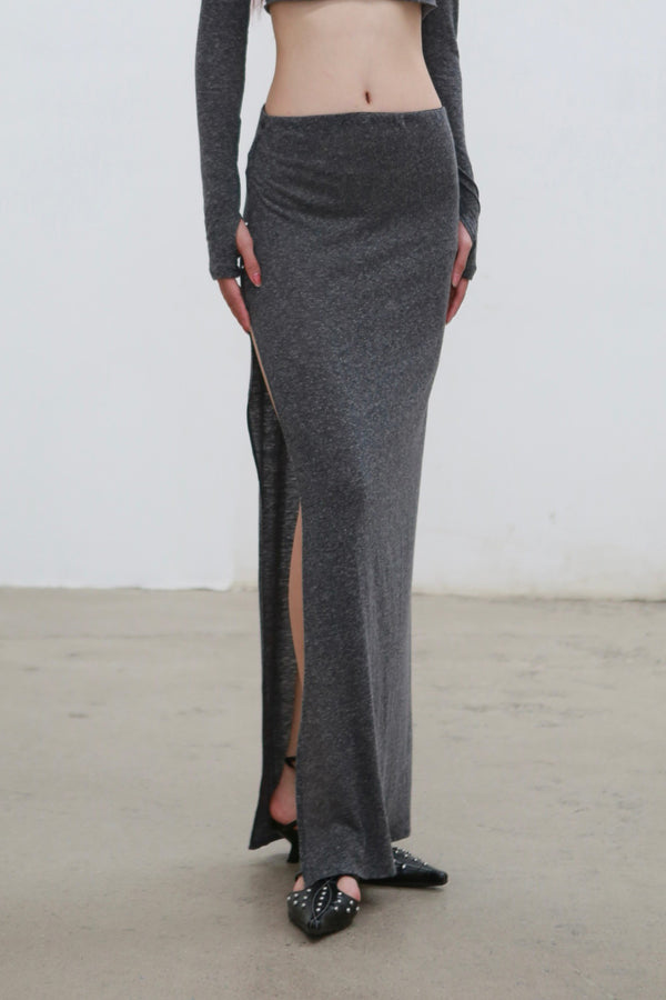 Rui Zhou 24 Autumn and Winter Beaded Slit Maxi Skirt RUI-RAW24WV02-HGY Granit
